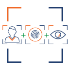 A blue and orange icon with a person and an eye.