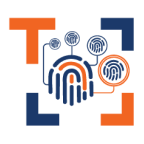 An orange and blue logo with the word t.