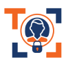 A blue and orange logo with the word t.