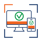 An orange and green icon with a check mark on it.