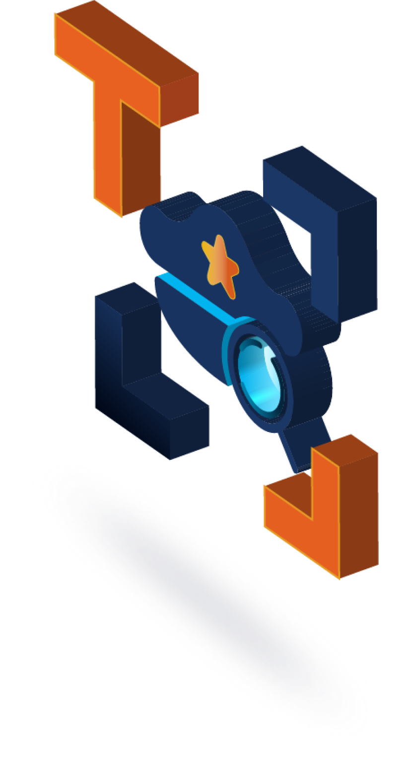 A blue and orange icon with a star in the middle.